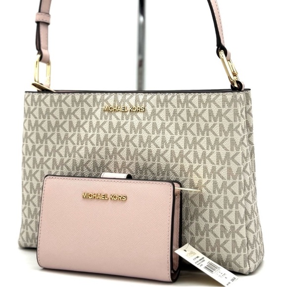 Michael Kors Trisha Triple Compartment Crossbody Bag & Bifold Zip Chain Wallet - Picture 1 of 13